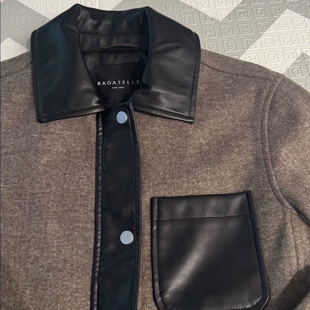 Bagatelle NY Wool Blend Jacket w Faux Leather Trim | Snap Front | Size S - Picture 4 of 8